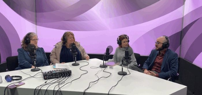 Dr. Tina-Karen Pusse in the studio with her colleagues.