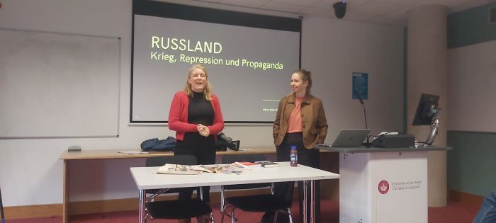 Dr Jeannine Jud-Kelly and Journalist Miriam Beller in the Hardiman Library