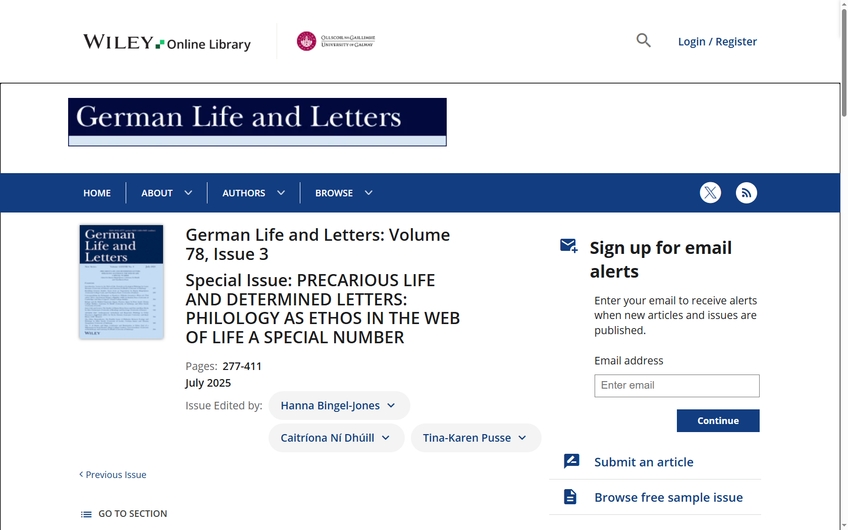 Publication in German Life and Letters
