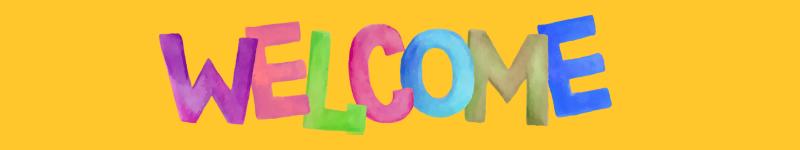 yellow banner with colourful text