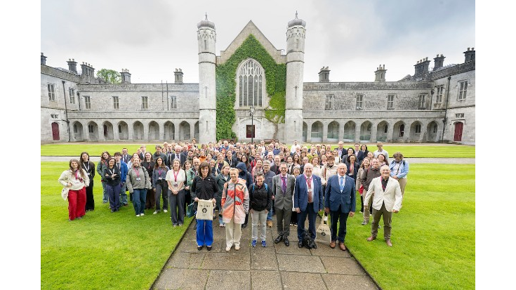 Delegates from the 10 Partner Universities gathering in front of Quadrangle at the University of Galway