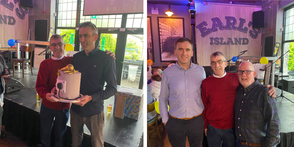 Collage of photos from Anthony Faherty's Retirement Party 2026