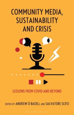 A yellow book cover with red, white and black imagery of sound coming from an old-fashioned microphone