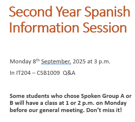 Information Session Second Year Spanish