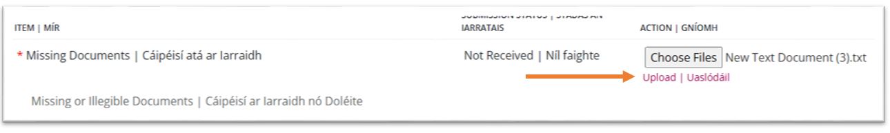 Upload button supporting documents