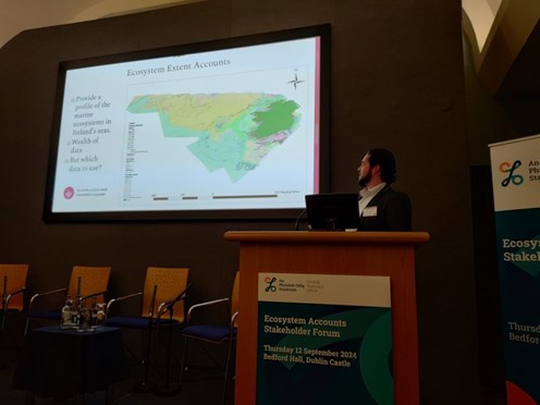 Darragh Corcoran, Cullen PhD student, presenting some of his initial research at the CSO's Ecosystem Account's Stakeholder Forum