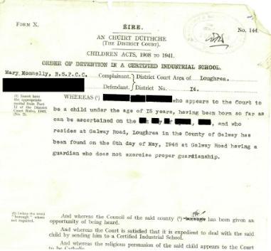 Order of detention in a certified industrial school