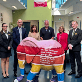 elephant for sarah pictured with students and founders 