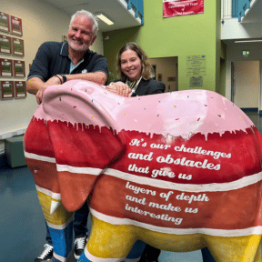 Elephant with year 4 student Molly and Brent Pope co founder of elephant in the room